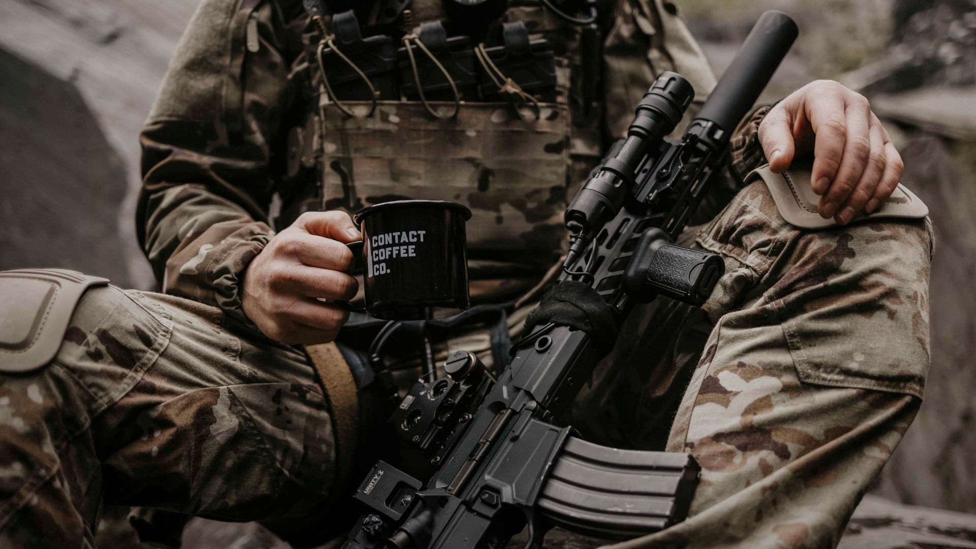 soldier relaxing drinking coffee