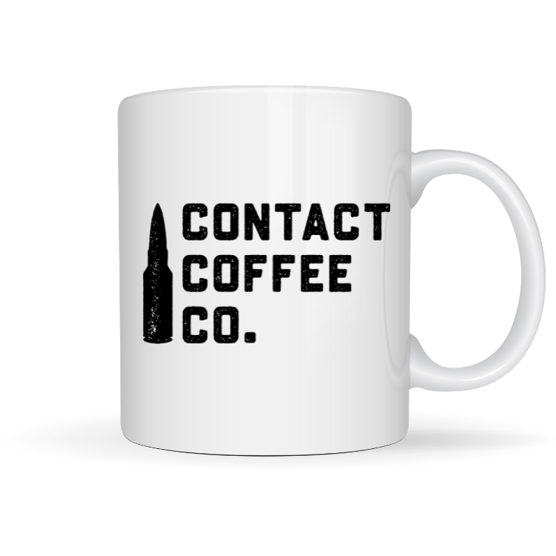 White Contact Coffee mug with black logo