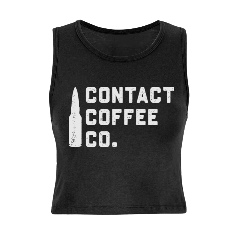 Ladies black vest with Contact Coffee logo