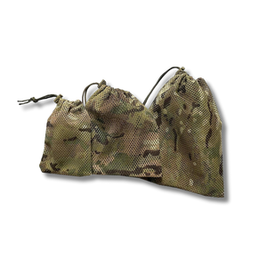 3 Mesh Camo Draw String Bags in different sizes.